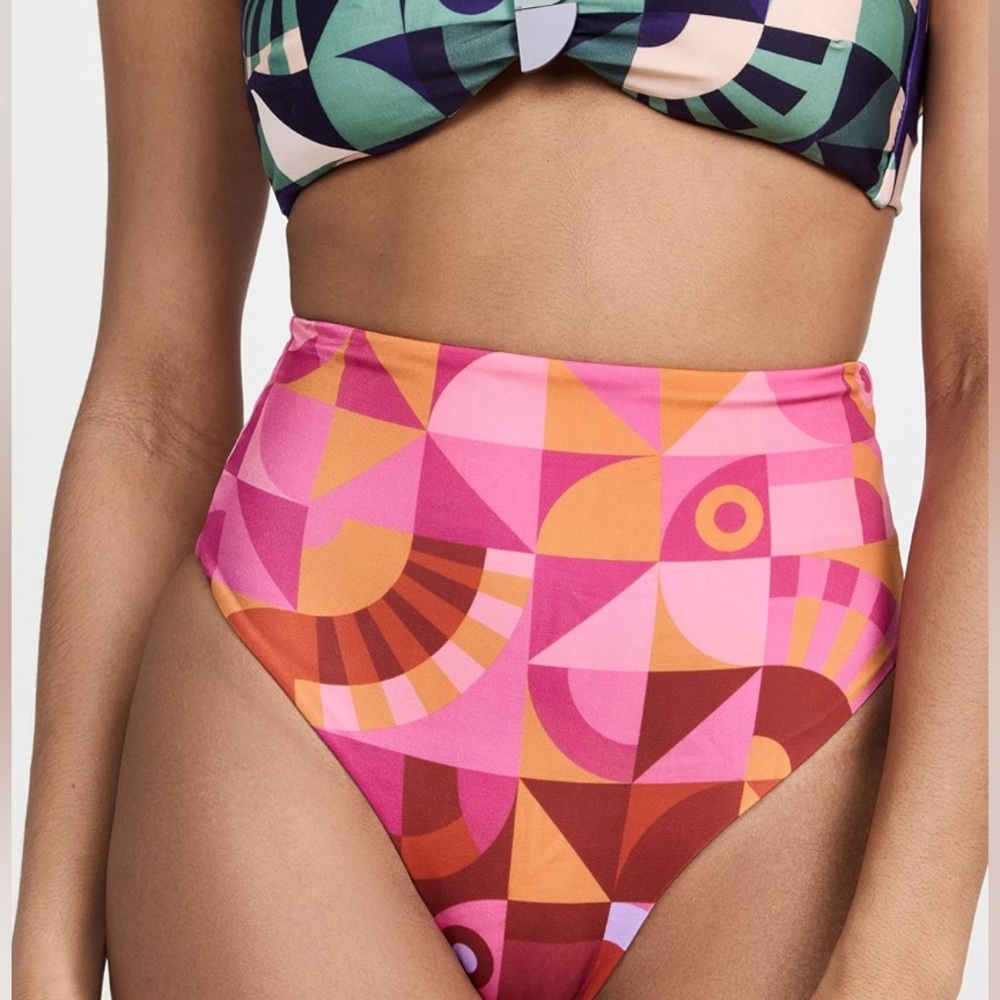 New Farm Rio Ombre Toucan Sm 4/6 Pink Red High Waist Reversible Tropical Bottoms
